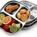 Oqqlin 4 Pcs Stainless Steel Kids Plates, 8 Inch 304 Stainless Steel Portion Control Plates Non Toxic Unbreakable Metal Divided Plate for School, Kitchen, Lunch