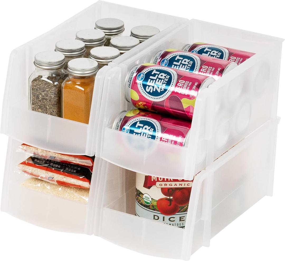 IRIS USA 4-Pack, Medium Plastic Stackable Storage Bin Organizer, Clear