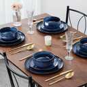 E-far 10.5 Ceramic Dinner Plates Set of 6, Large Reactive Glaze Stoneware Dishes, Round Salad Plate for Home Kitchen Restaurant, Microwave & Dishwasher Safe Deep Sea Blue
