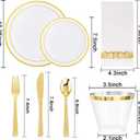 WELLIFE 700 Pieces Gold Plastic Dinnerware Set for 100 Guests - Includes Plates, Cups, Napkins, and Disposable Cutlery - Elegant White & Gold Design, Perfect for Parties and Events