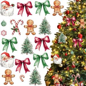 2 x Yookeer 36 Pcs Christmas Wood Ornaments Christmas Tree Santa Claus Candy Cane Gingerbread Man Bow Hanging Ornaments Vintage Farmhouse Xmas Decoration Tags with Rope Decor