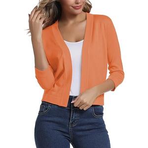 Sleeve Cropped Cardigan Sweater Elegant Shrugs for Women Red Orange Small