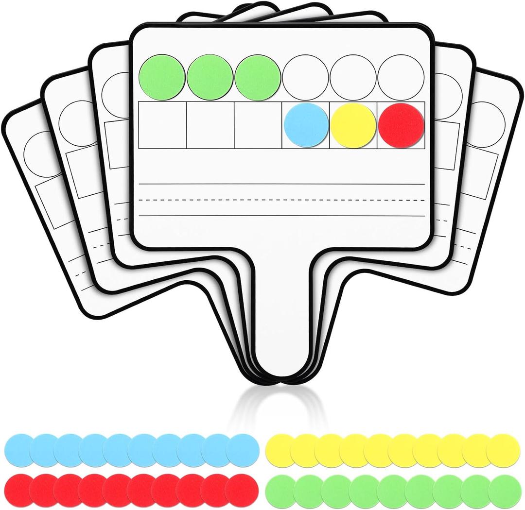 Seajan 6 Pcs Magnetic Paddle Set Education Dry Erase Double Side Handheld Answer Board with Counters Discs Phonemic Awareness Phonics Games Toy for Students Kids (Black)