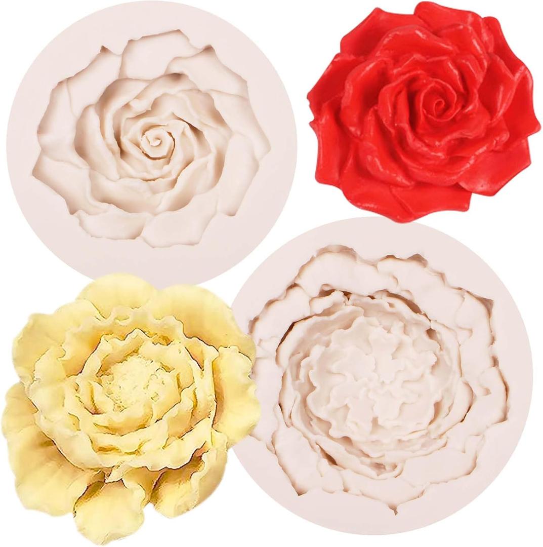 3D Large Flowers Silicone Molds, 2 Packs Rose Peony Candle Chocolate Molds for Cake Decoration, Rose Clay Fondant Handmade Soap Candy Gum Paste