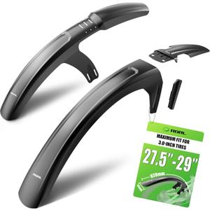 RBRL Bike Fender Set for MTB & E-Bike Full Coverage Mudguards Compatible with 27.5" / 29" Wheels up to 3.0" Durable Splash Guard Against Mud & Water Stable, Tool-Free Installation