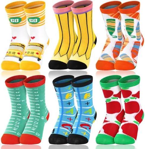 Zoooyawn 3 Pairs Back to School Socks for Kids Funny Crazy Silly Socks for Girls Back to School Gifts First Day Party Favors Pencils Bus Crayons Ruler Sock