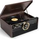 Victrola Empire Mid-Century 6-in-1 Turntable with 3 Speed Record Player, Bluetooth Connectivity, Radio, Cassette and CD Player (Espresso)