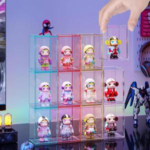 3 PCS Acrylic Display Boxes Colorful Figures Display Case for Funko Pop Figures, Stackable Blind Box Fully Assembled Dustproof Storage Organizer Box for Lego Collectibles Action Figures Pop Mart (Transparent)