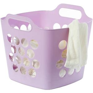 Flexible Plastic Carry Laundry Basket Holder Square Storage Hamper with Side Handles (Purple)