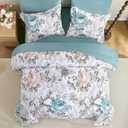 Luxudecor Queen Comforter Set 7 Pieces Bedding Sets,Teal Blue Floral Comforter and Sheet Set,Soft Microfiber Bed in a Bag for All Seasons (Teal Blue,90"x90")