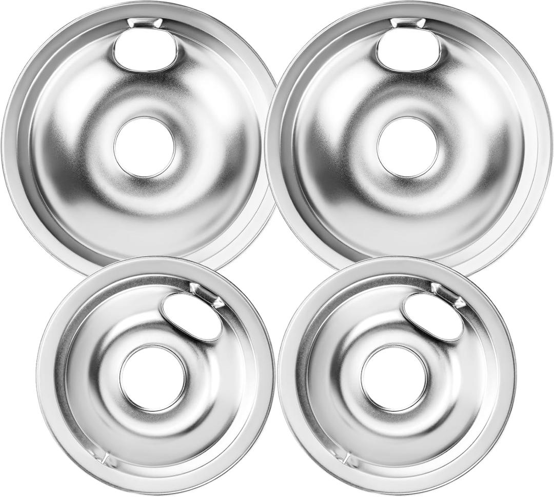 WB31T10010 WB31T10011 Electric Stove Drip Pans Chrome Fit for Kenmore Hotpoint GE Electric Surface Burner by Cenipar-Includes 8-inch (2 Pack) and 6 Inch(2 Pack) Drip Pans