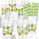50 Pcs Jungle Safari Animals Cups Disposable Plastic Cup 12 oz Golden Green mugs Thick Wild Theme Clear Mugs Lids Straws Birthday Party Supplies Birthday Party Favor Table Decorations