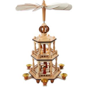 17 Inches Christmas Wooden Pyramid with 6 Candle Holders- Nativity Scene Set-Under The Christmas Tree - Table Top Holiday Decor - 3 Tiers Carousel (Two)