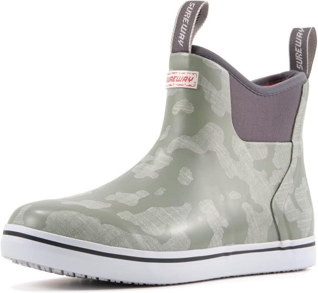 SUREWAY Men's Deck Boots Professional Non-Slip Fishing & Ankle Boating Boot Waterproof Rain Boots, Lightweight Neoprene Rubber Deck Boots, US Men 10, US Women 12