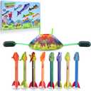 Gizzjoy Dinosaur Rocket Launcher for Kids - Launch Up to 100 Ft, 8 Rockets and 2 Pads for Multi-Player, Dinosaur Toys, Birthday Gift Ideas, for 3 4 5 6 7 Year Old Boys, Outdoor Outside