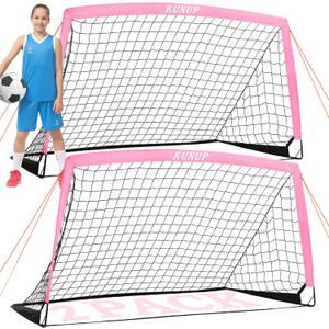 Kids Soccer Goals for Backyard, 53, 64, 95FT 2 Pieces Easy Foldable Soccer Practice Net with Portable Carrying Bag for Toddler Youth Adult Soccer Training Equipment Outdoor Sports Game (Pink)
