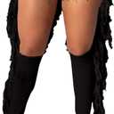 LalaLin Ripped Fringe Jeans for Women Tassel Destroyed Washed Hole Mid Waisted Distressed Stretchy Sexy Denim Pants (Black, XXL)