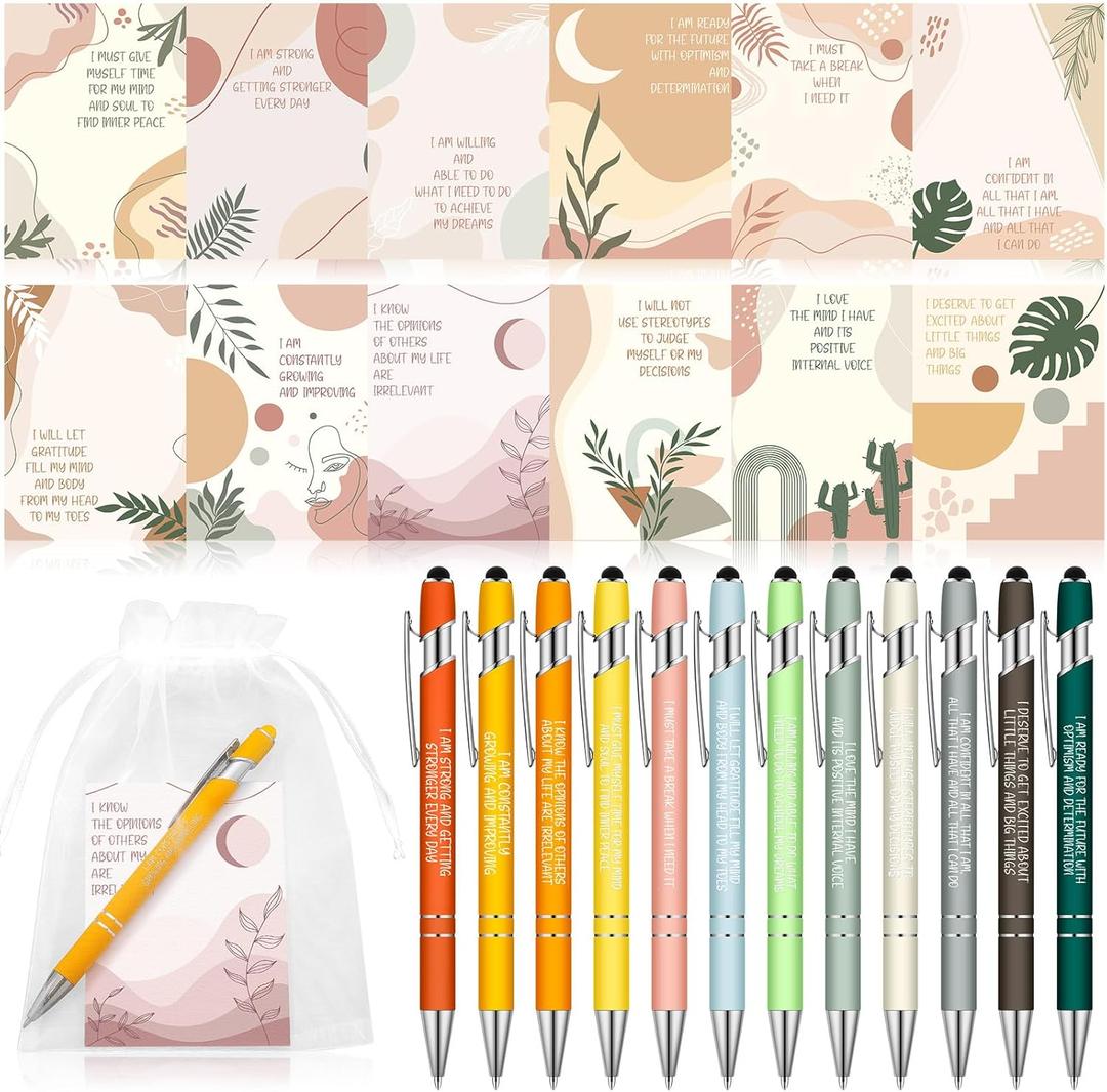 Eersida 72 Pcs Positive Affirmation Sticky Notes with Pens and Bags Positive Daily Affirmation Sticky Pad Inspirational Quote Self Care Employee Appreciation Gift for Women and Men Stress Relief