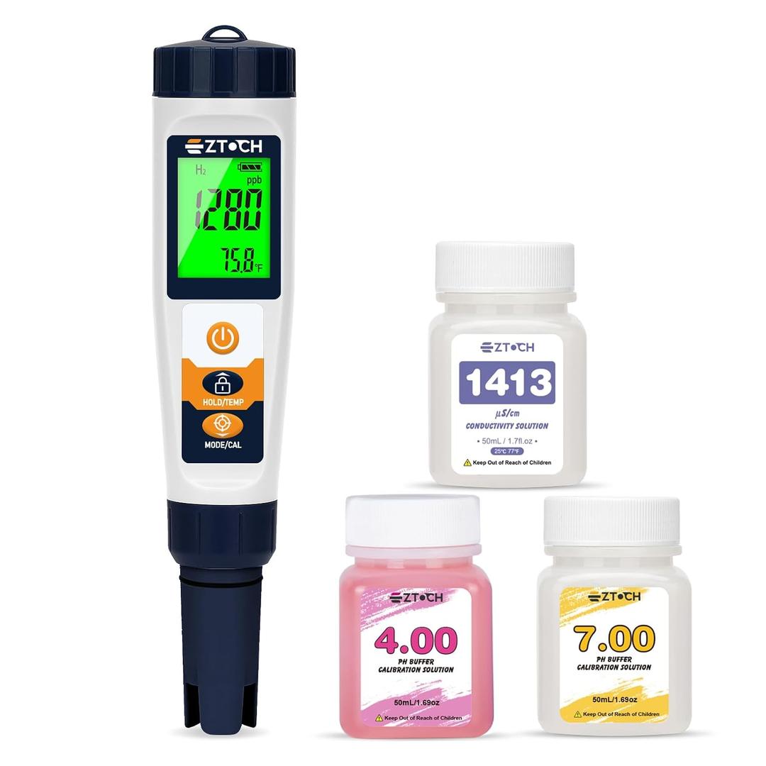 Hydrogen Water Tester pH H2 ORP Meter, Hydroponic pH TDS EC Meter, 6 in 1 pH H2 ORP TDS EC Temp Tester for Drinking Water and Pool, Dissolved Hydrogen Tester for Hydrogen Water Bottle