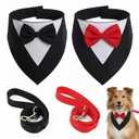 Gilprop 4 Pcs Formal Dog Outfit Dog Tuxedo Sets with Bowtie Wedding Dogs Bandana Collar with Nylon Leash Wedding Outfit Suit Adjustable Pet Party Costumes for Birthday(Black,Red,Medium:16"-19.5")