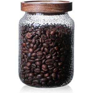 Glass Storage Jar, Food Storage Container with Airtight Bamboo Wooden Lid, Kitchen Canisters For Tea,Coffee Bean, Sugar, Candy, Cookie, Spice (1500ml, 51 Ounce)