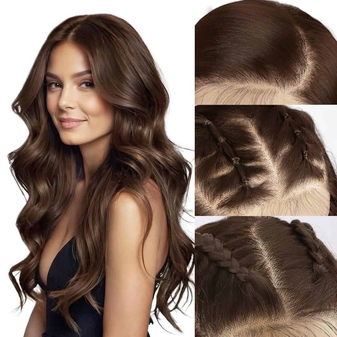 SUKRI 134 Dark Brown Lace Front Wig 26Inch Long Wavy Brown Wig with Baby Hair Synthetic Lace Front Wig for Women Daily Party Use