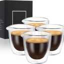 Double Wall Espresso Cups Set of 4 - 2.7OZ Clear Shot Glasses With Spouts - Accessories for Machine, Gift Set