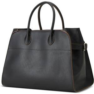 Vegan Leather Tote Bags for Women Large Tote Retro Top-handle Bag Trendy Work Bag PU Leather Purses (15.3" x 8.6" x 10.2", Black)