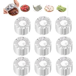 60 Pcs Reusable Aluminum Foil Food Covers, Insulated Elastic Lid for Bowls Plates, Heat Resistant up to 110℉ for Kitchen Picnic Home Leftovers