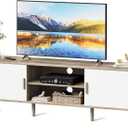 SUPERJARE TV Stand for 55 Inch TV, Entertainment Center with Adjustable Shelf, 2 Cabinets, TV Console Table, Media Console, Solid Wood Feet, Cord Holes, for Living Room, Bedroom, Gray and White
