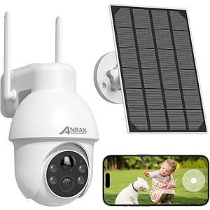 ANRAN 2K Solar Security Camera Outdoor Wireless, WiFi Camera Battery-Powered with 360° PTZ for Home Security, 3MP Color Night Vision, PIR Motion Detection, Two-Way Audio, Compatible with Alexa