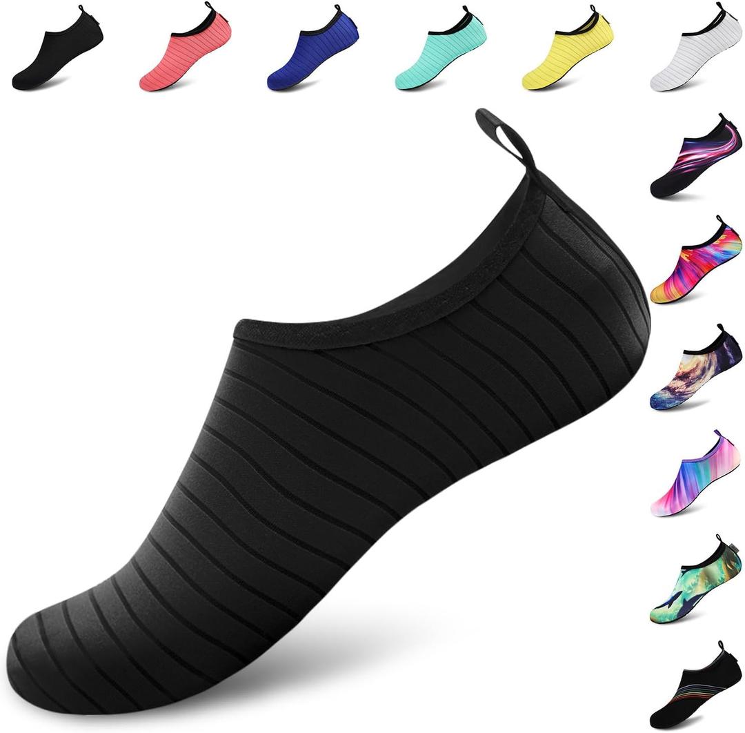 VIFUUR Water Sports Shoes Barefoot Quick-Dry Aqua Yoga Socks Slip-on for Men Women (Black)