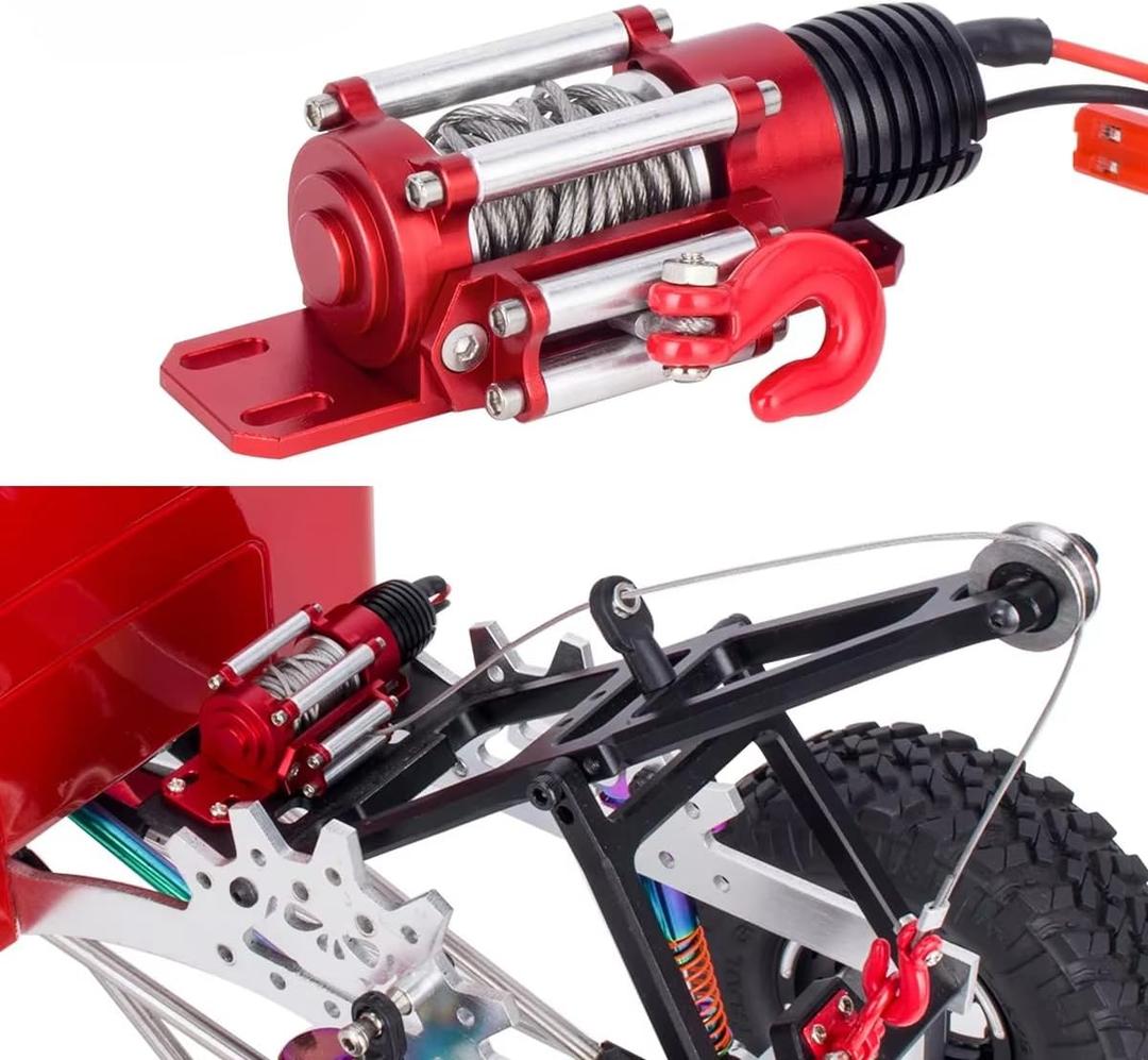RC Car Winch 1/10 Scale RC Model Vehicle Crawler Winch RC Accessory with Switch Simulated Toy Winch for Axial SCX10 90046 D90 Traxxas TRX4