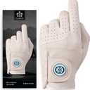 CLAPLEY Mens Golf Glove  Premium Cabretta Leather with Magnetic Ball Marker, Breathable Design, Good Elasticity, Precious Gift for Golfers, Super Soft Feel, Left and Right Hand, Secure Fit (Medium, Eureka Dunes)