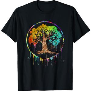 Colorful Tree Life is Really Good Tree Art Watercolor Circle T-Shirt, 2XL