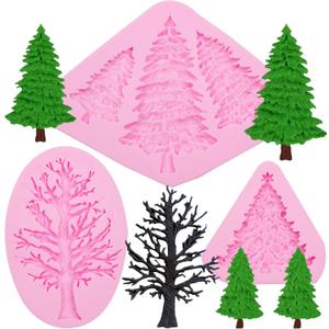 Christmas Tree Fondant Cake Silicone Mold 3 Pcs for Xmas Birthday Party Chocolate Cake Decoration Candy Cupcake Topper Cake Polymer Clay Crafts Epoxy Resin