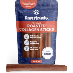 Pawstruck All Natural 11-12" Roasted Collagen Sticks for Dogs – Low Odor & Long-Lasting Bully Stick & Rawhide Alternative, Single Ingredient, Vet Approved – 5 Pack