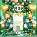 Green Birthday Decorations,Happy Birthday Banner Emerald Green and Gold Balloons Fringe Curtain Heart Foil Balloons for Women Men Party Decor