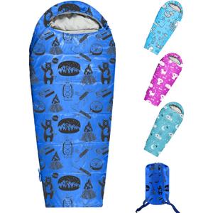 KidzAdventure Mummy Style 32 59F Kids Sleeping Bag with Pillow Sleeve, 4 Season, Lightweight and Backpacking Style, Ideal for Camping, Sleepover, Boys, Girls, Youth and Toddlers, Blue