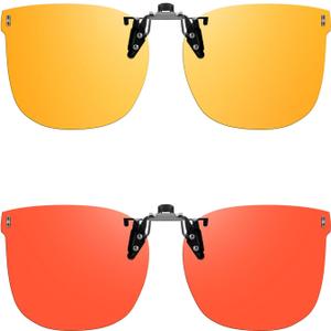 2 Pack Clip On Blue Light Blocking Glasses for Men Women, Fit Over Glasses for Computer Use, TV (A01-yellow Orange-flip)