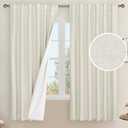 LAMIT 100% Blackout Natural Linen Curtains, 63 Inches Linen Textured Thermal Bedroom Curtains Back Tab and Rod Pocket Neutral Panels with White Liner for Farmhouse, 2 Panels, 52 x 63 Inch, Ivory