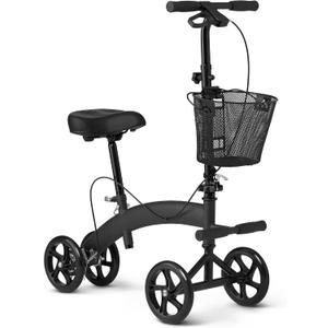 Medline Manual Seated Mobility Scooter Knee Walker, 8” Wheels, 300 lbs. Capacity, Black- for Leg & Foot Injuries, Crutch Alternative, 1 Ct.