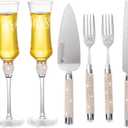 Wedding Cake Knife and Server Set, 6 Pieces Mr and Mrs Champagne Flutes Glasses and Cake Cutting Set for Wedding, Bridal Shower Gifts, Engagement Gifts for Couples (Silver rhinestone)