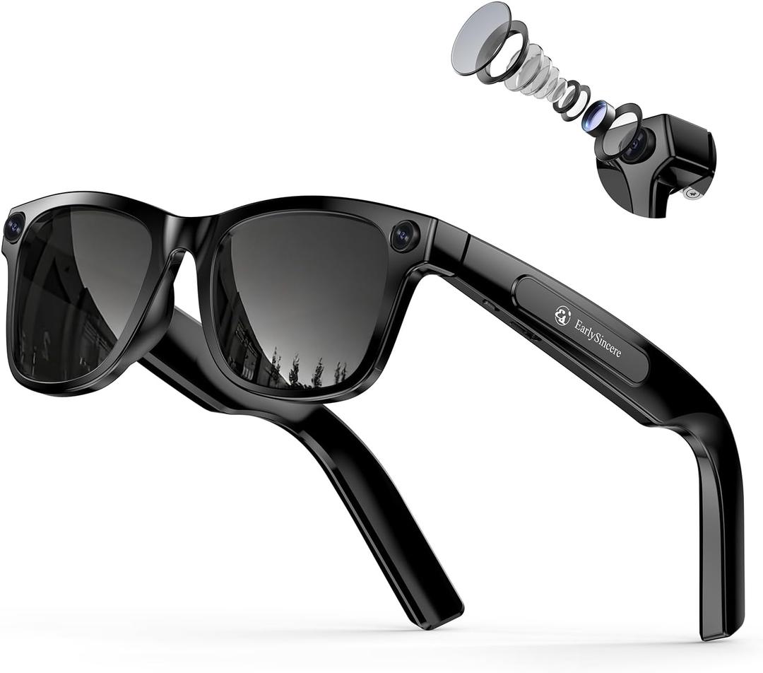 EarlySincere 2026 Ai Smart Glasses for Men Women, 8mp 4k Hd Camera Glasses, 410mah Battery, Supports Photo/Video/Audio Recording, Ai Voice Control, Ai Glasses with Bluetooth Calling(Sunglasses)