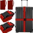 Leehoom 4 Pack Luggage Straps Set, Adjustable Suitcase Belts TSA Approved Silicone Luggage Tags Travel Suitcase Tags with Name ID Card - RED