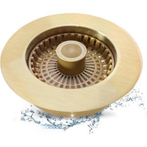 Kitchen Sink Drain Strainer,3 in 1 Pop Up Kitchen Sink Stopper,Made of Brass Material, with an Extra Basket Strainer, Sink Bounce Core Drain Strainer, Universal for US Standard 3-1/2 Inch, Gold