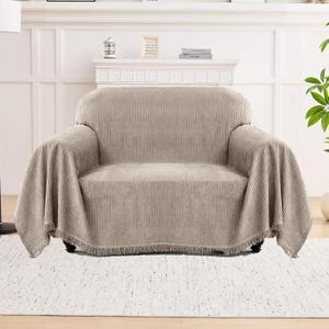 LOMAO Couch Cover Sofa Covers for 3 Cushion Sectional Couch Covers L Shape Couch Cover with Tassel Sofa Protector Washable Reversible Chenille Sofa Slipcover for Pet (Khaki,Small(71 * 91))