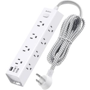 Surge Protector Power Strip - 5 FT Extension Cord, Power Strip with 12 Widely AC Outlet 3 USB, Flat Plug Wall Mount Overload Protection, 1050J, Desk Charging Station for Home Office, ETL Listed,White