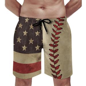 Mens American Flag Swim Trunks with Compression Liner 5 Inch Inseam 4th of July Patriotic Bathing Suit Board Shorts (XXL)
