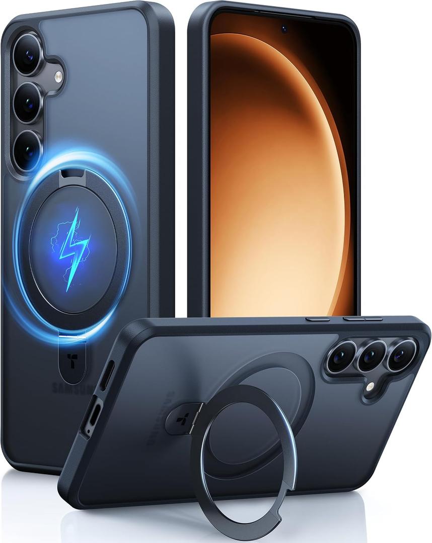 TORRAS Magnetic Stand for Samsung Galaxy S25 Plus Case, [Compatible with Magsafe] [Military Grade Drop Tested] Shockproof Ring Translucent Slim Protective Phone Case for S25 Plus Case Ostand, Black